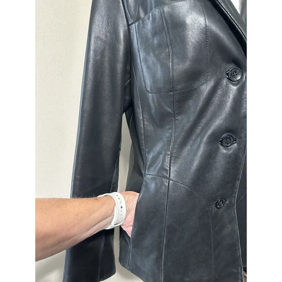 Wilson’s Genuine Leather Women’s Sz L Pelle Studio Black Blazer Jacket Coat - Picture 3 of 16